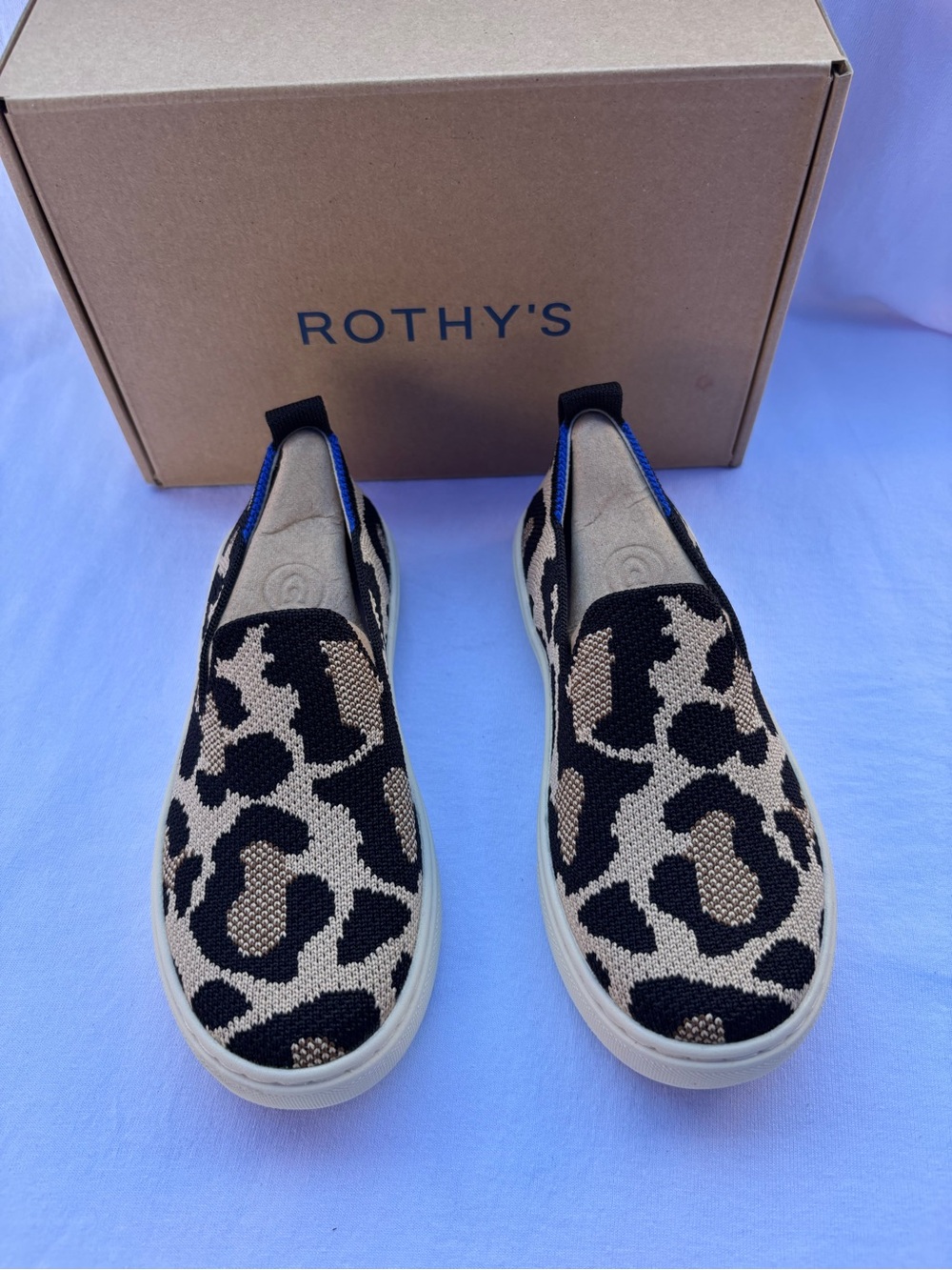 Rothy's Leopard Knit Slip-On Flats in Black and Tan